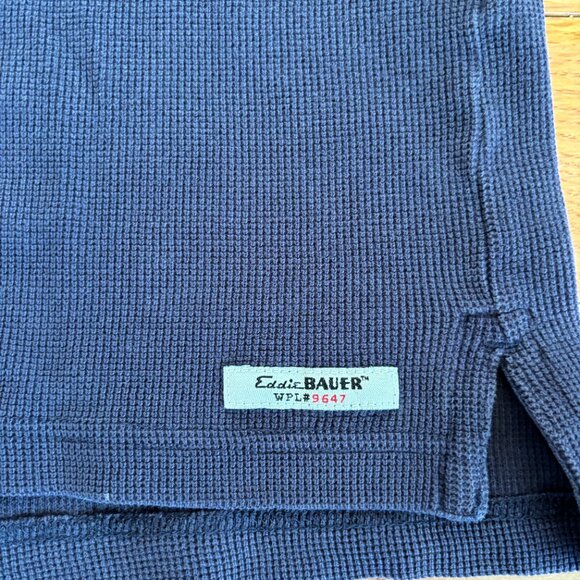 VTG‎ Eddie Bauer Waffle Knit Shirt Mens M Thermal Crew Neck Zip Pocket Blue - Picture 5 of 7